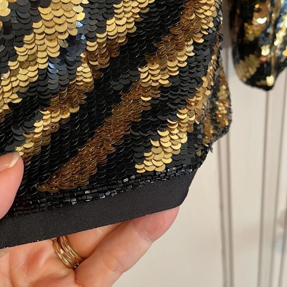 Vtg gold & black sequin striped dressy long sleeve blouse - Picture 5 of 11